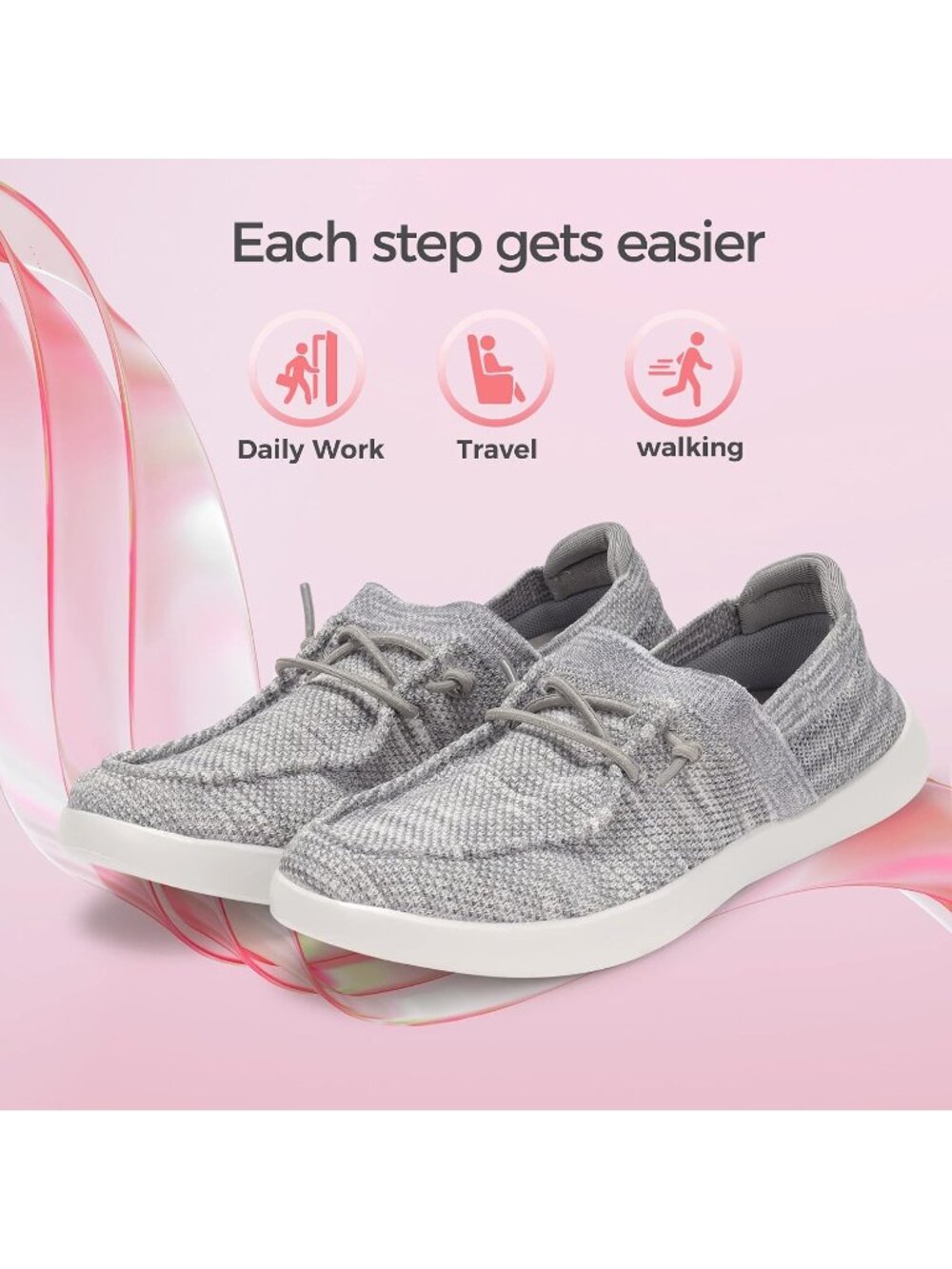 Women's Grey Knit Comfortable Lightweight Lace Up Loafers Fashion Sneakers - Picture 6 of 7